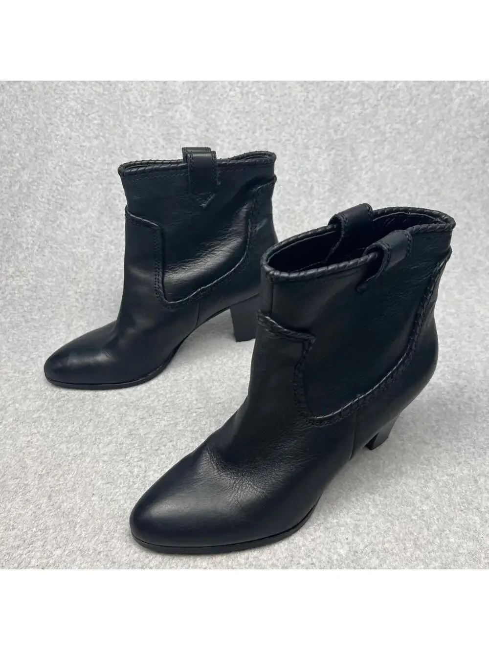 Karl Lagerfeld Black Leather Ankle Boots Bootie Western Womens 11 Cowgirl